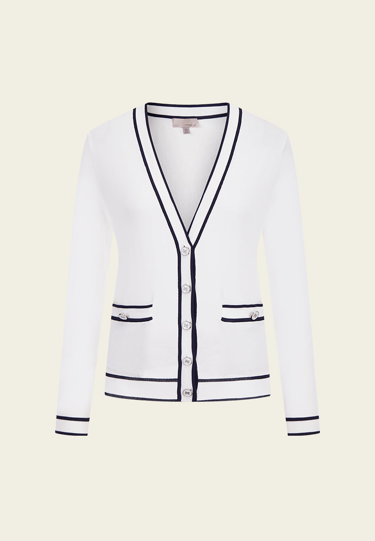 White V-neck Knit Cardigan – MOISELLE