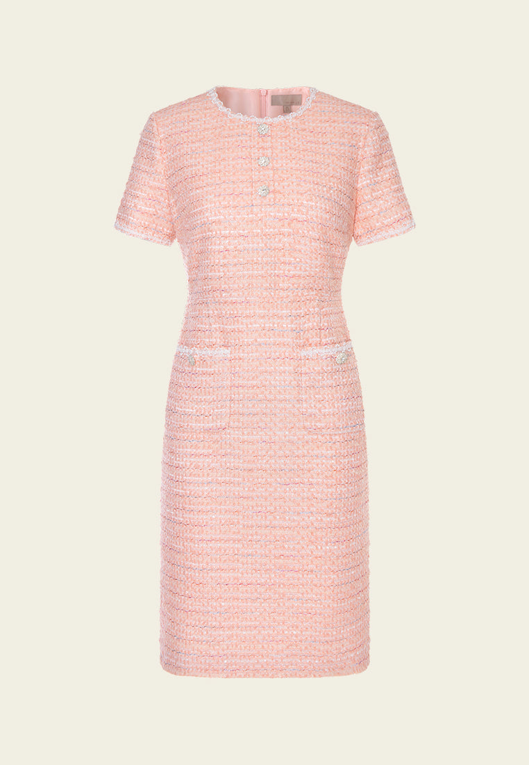 Contrasting Embellished-trim Flap-pocket Dress