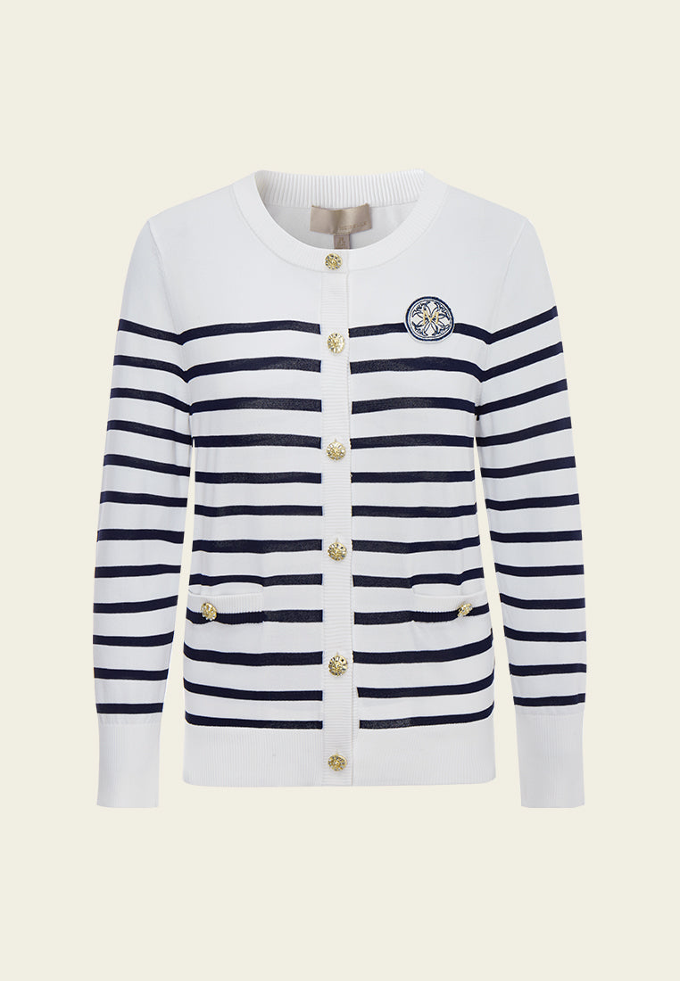 Navy Blue Stripped Knitted Jacket