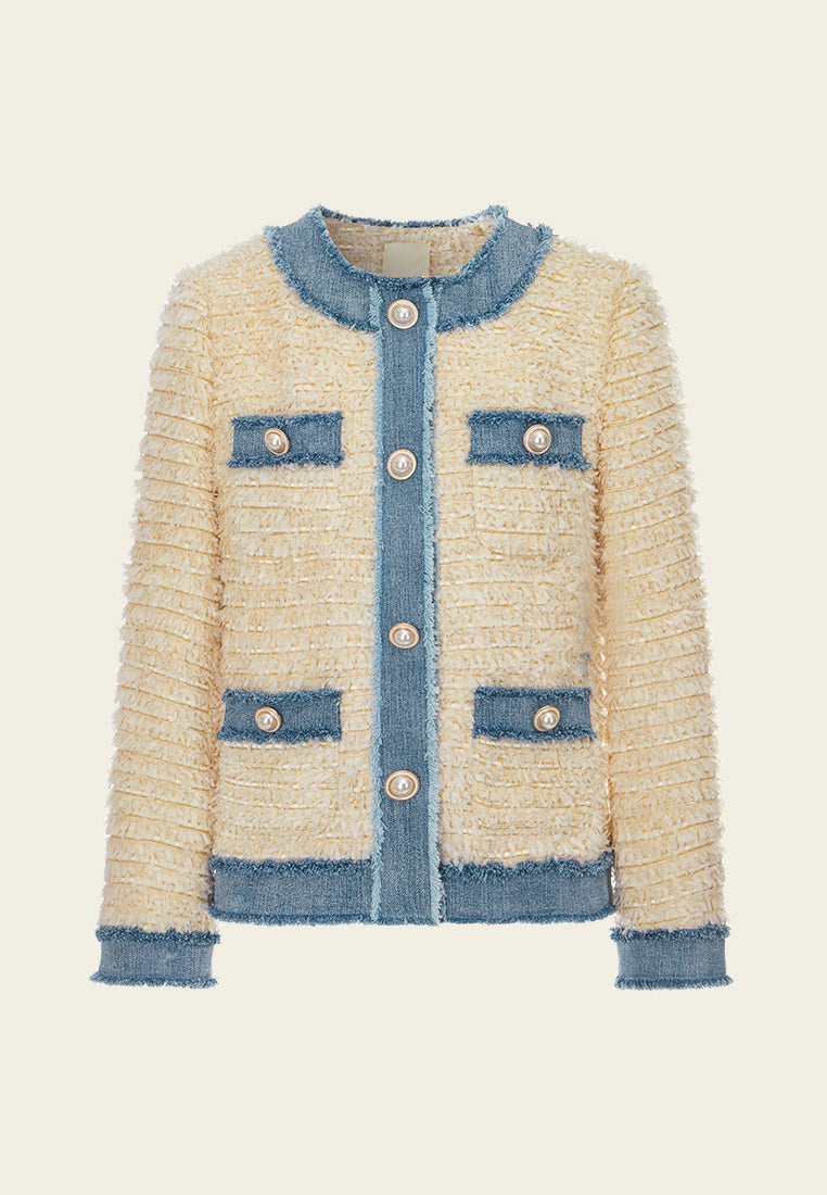 MOISELLE Contrasting-trim Frayed-detail Jacket