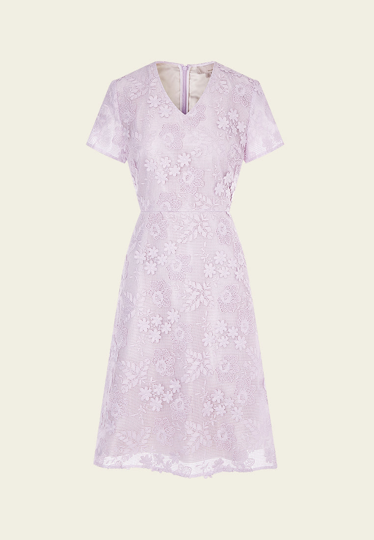MOISELLE Lilac V-neck Lace Midi Dress