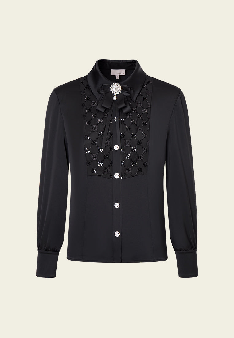 Panelled Sequin-detail Pussy Bow Blouse – MOISELLE