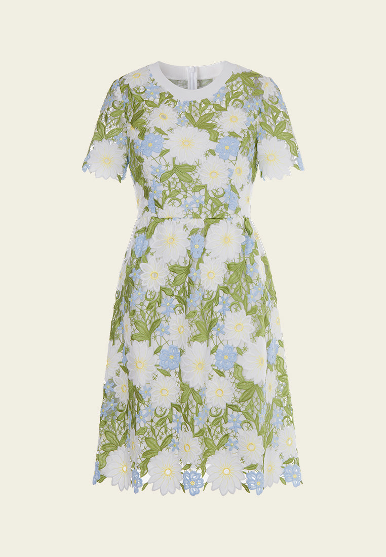 MOISELLE Green Floral Lace Midi Dress