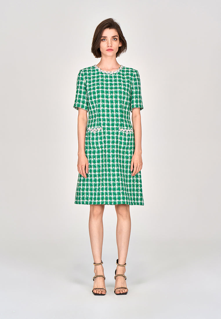 MOISELLE Emerald Green Check Tweed Dress MOISELLE Emerald Green Check Tweed Dress