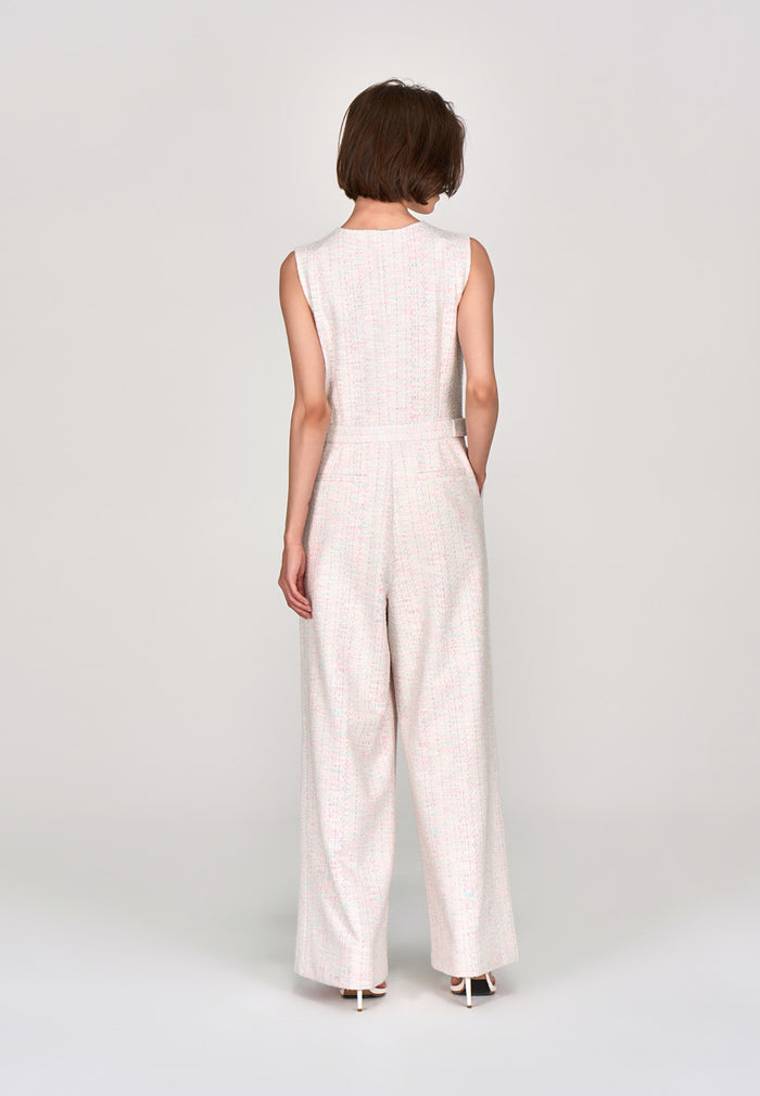 Cotton Candy V-neck Stretch Tweed Jumpsuit