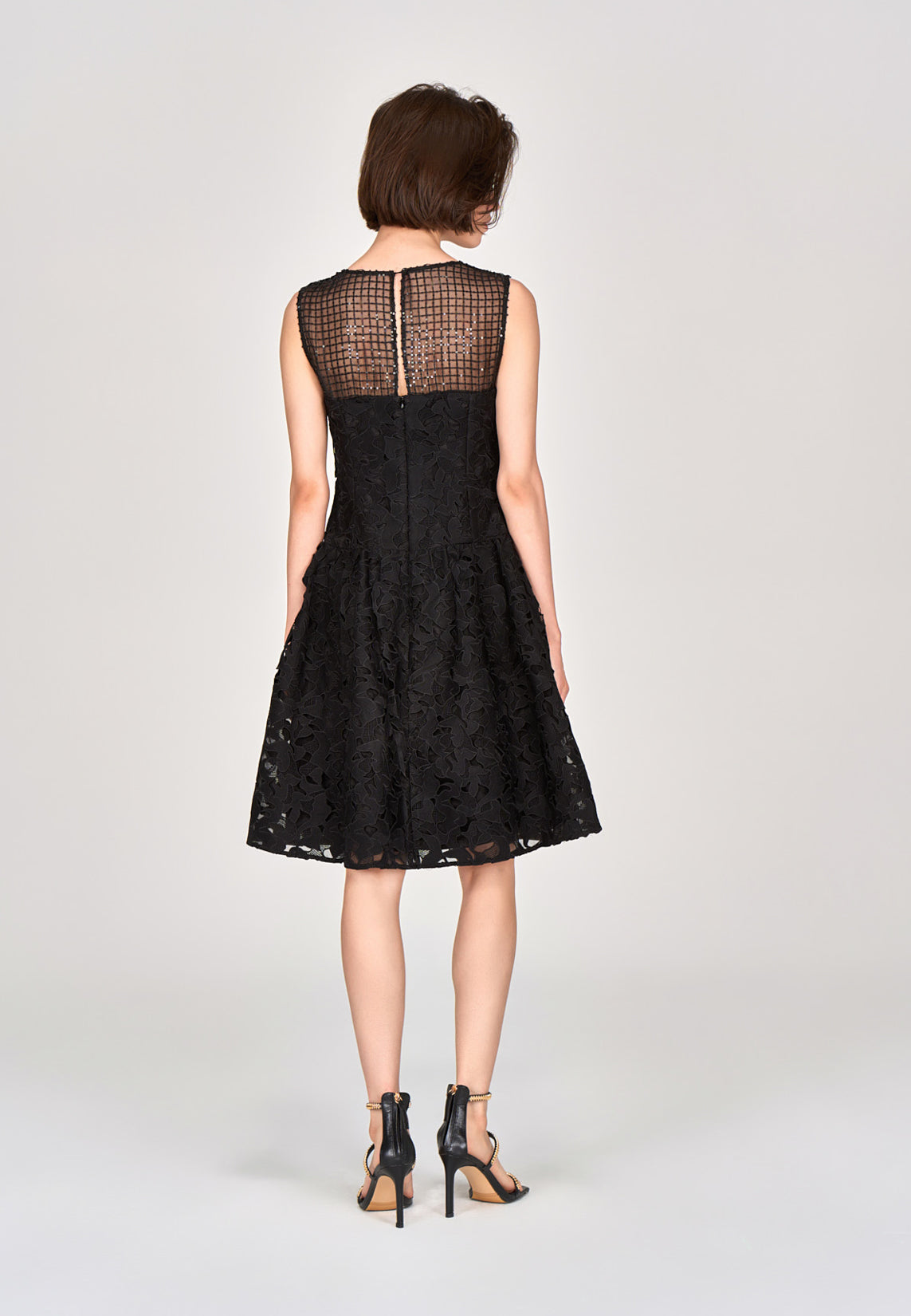 Black Lace Sleeveless Dress with Bow