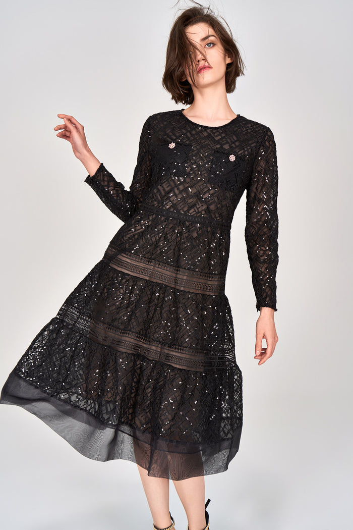 Black Sequin and Embroidery Dress