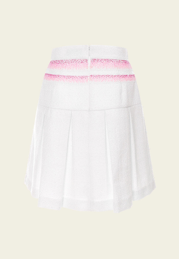 Pink Stripe White Tweed Pleated Skirt