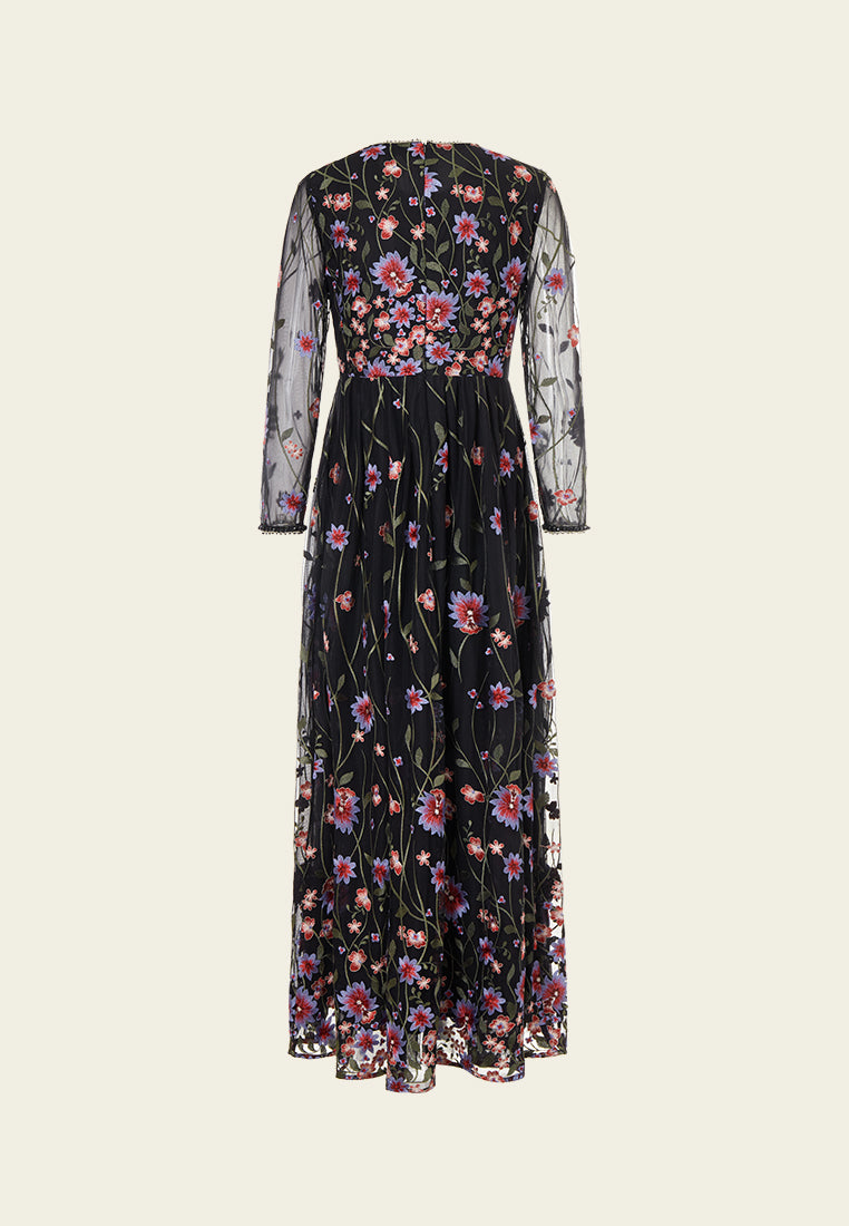 French Connection retailer Floral Embroidered Mesh Maxi Dress