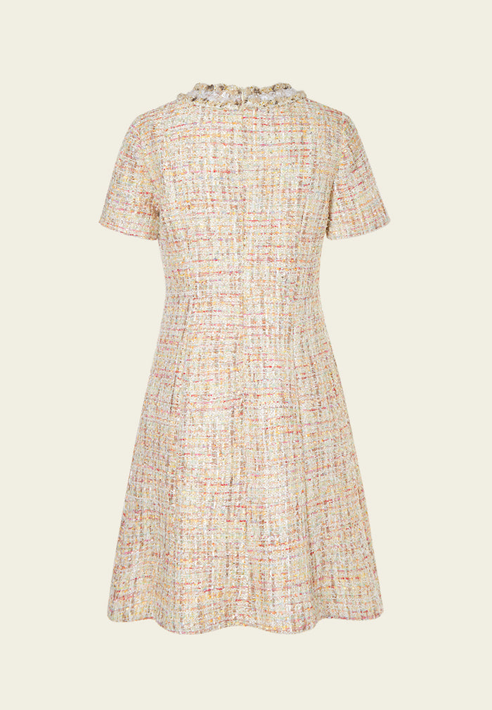Lace-detail Braided-trim Mixed Tweed Dress