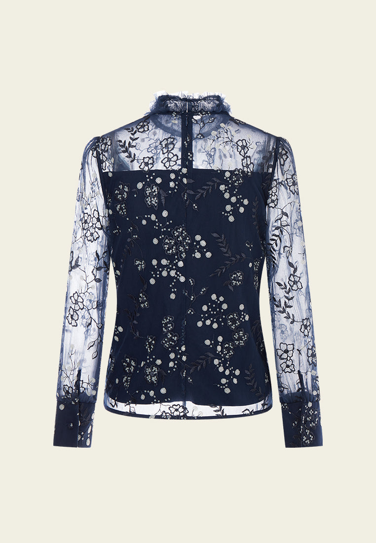 MOISELLE Sequin & Embroidery Mesh Top