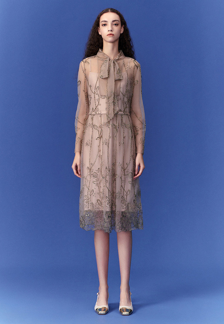MOISELLE Caramel Mesh Dress