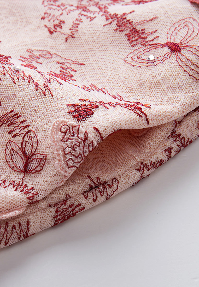 Motif Embroidery Lace-detail Mesh Dress