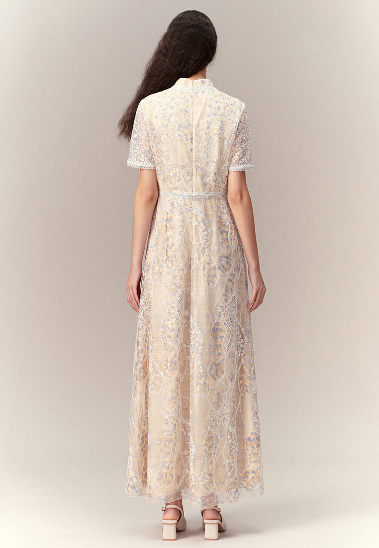 Cream Lace Tea Length Dress