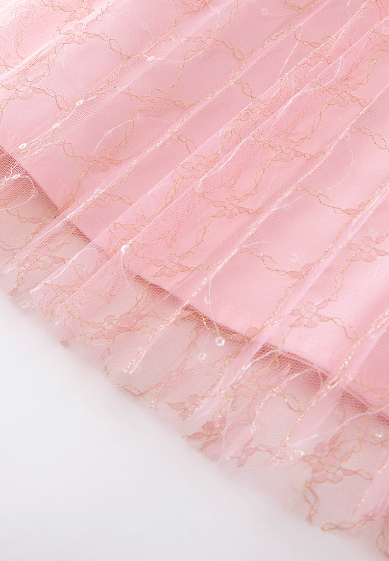 Pleated Lurex-detail Mesh Maxi-length Skirt
