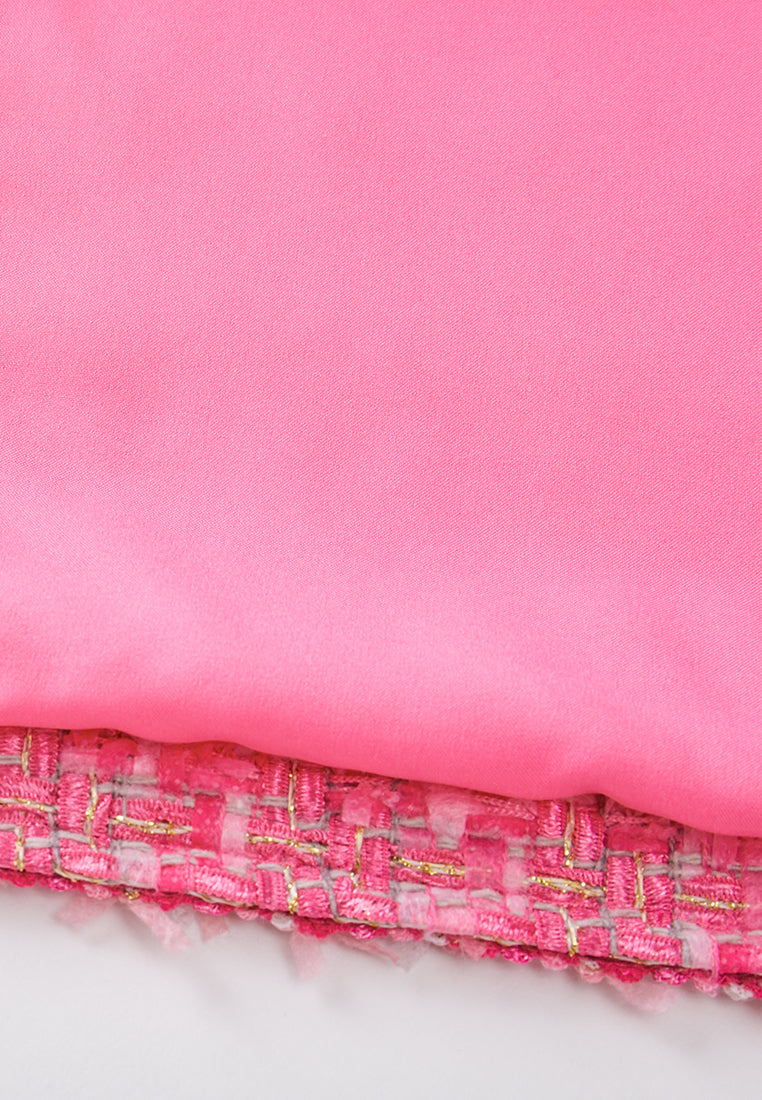 Pink Mixed Tweed Braided-trim Patch-pocket Jacket