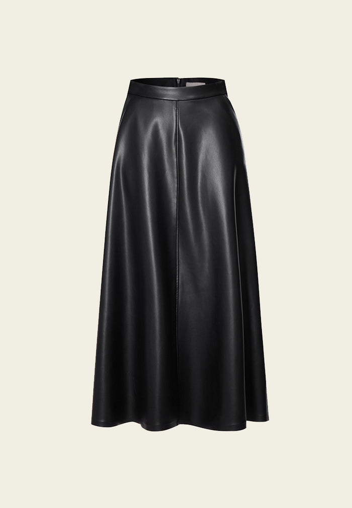 Black Vegan Leather Flare Skirt