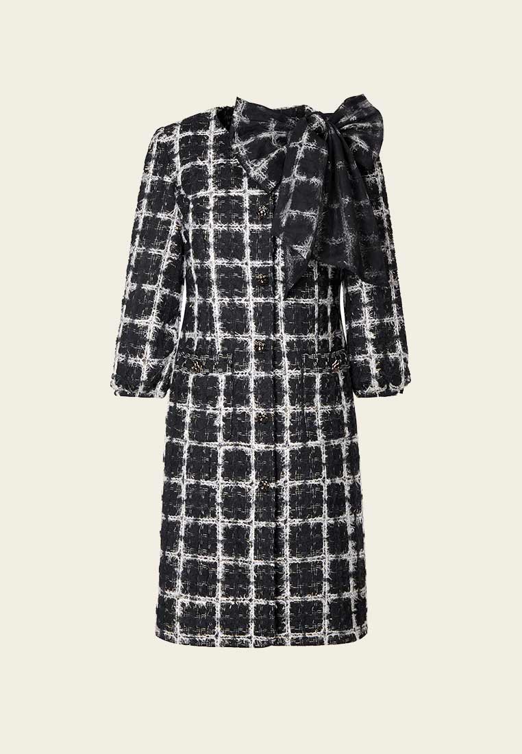 mesh coat dress MOISELLE Bow Lurex Tweed & Mesh Coat Dress