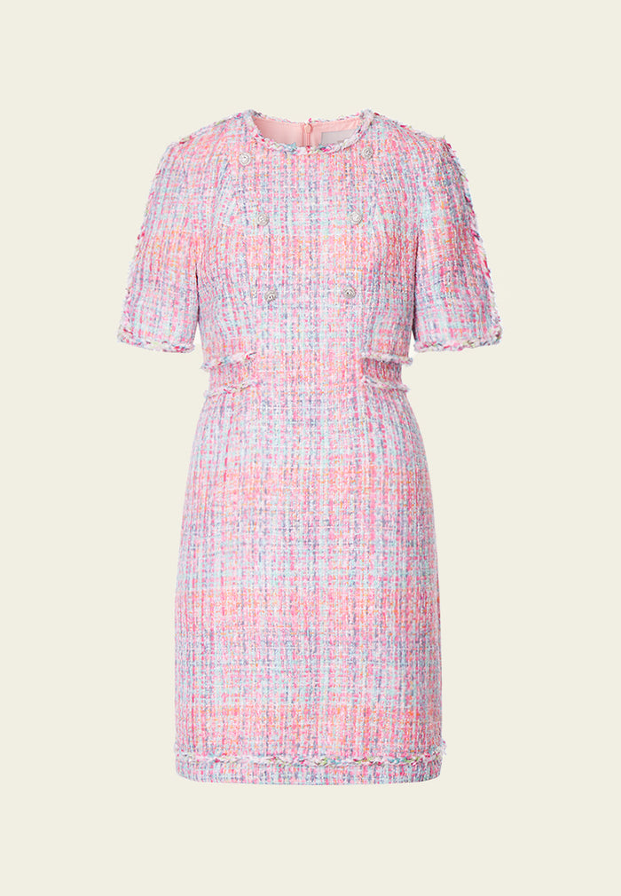 Pink Tweed Dress with Buttons