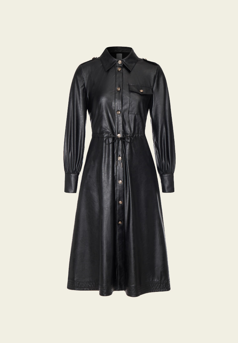 MOISELLE Motorcycle Black Vegan Leather Coat Dress
