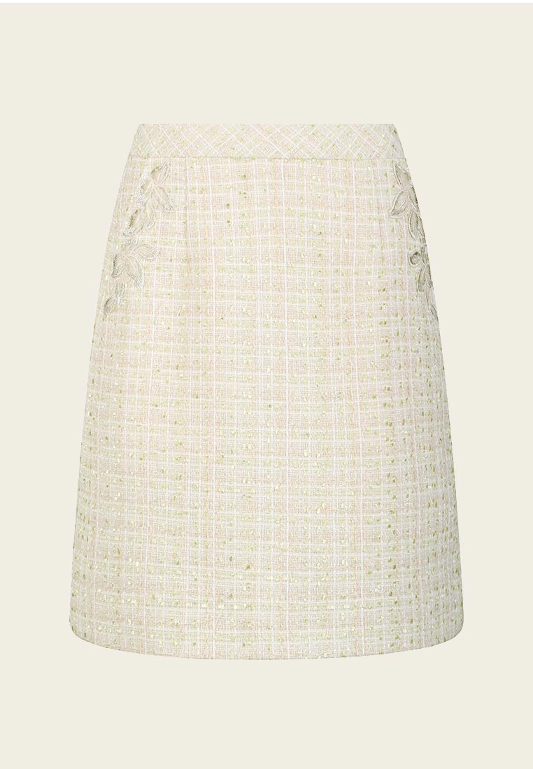 Light Green Tweed Thigh-length Skirt