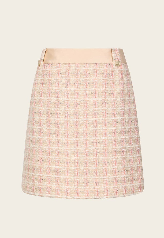 Beige Pink Tweed A-line Skirt - MOISELLE