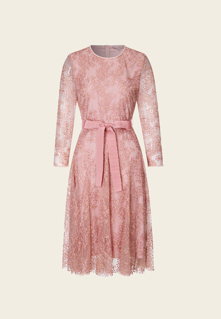 MOISELLE Pink Embroidered Mesh Cocktail Dress