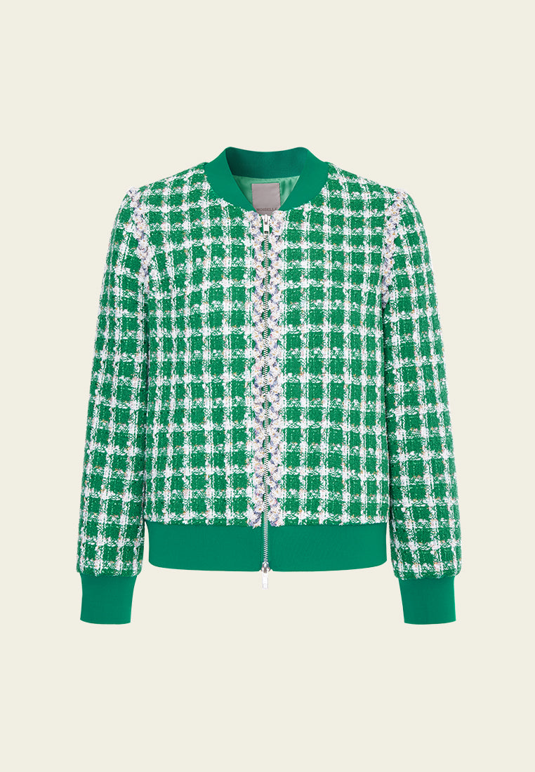 Emerald Green Check Tweed Bomber Jacket – MOISELLE