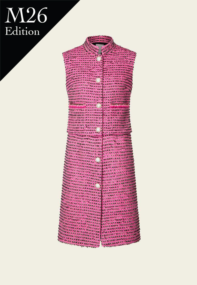 Fuchsia Two-pieces Lurex Tweed Sleeveless Coat Dress – MOISELLE