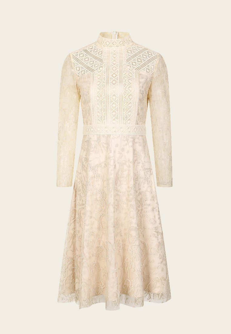 lorenzo beige embroidered maxi dress Beige Elizabeth Embroidered Mesh Dress – MOISELLE