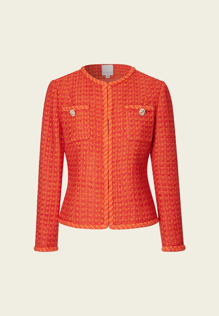 Orange Golden Button Embellished Tweed Jacket – MOISELLE