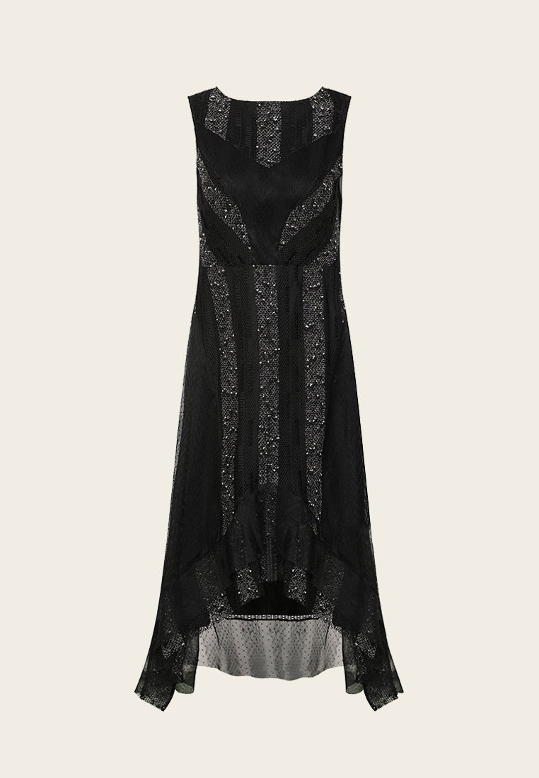 chinese dress ladies BCBGMAXAZRIA Black Lace-Trim Midi Dress  Runway Catalog