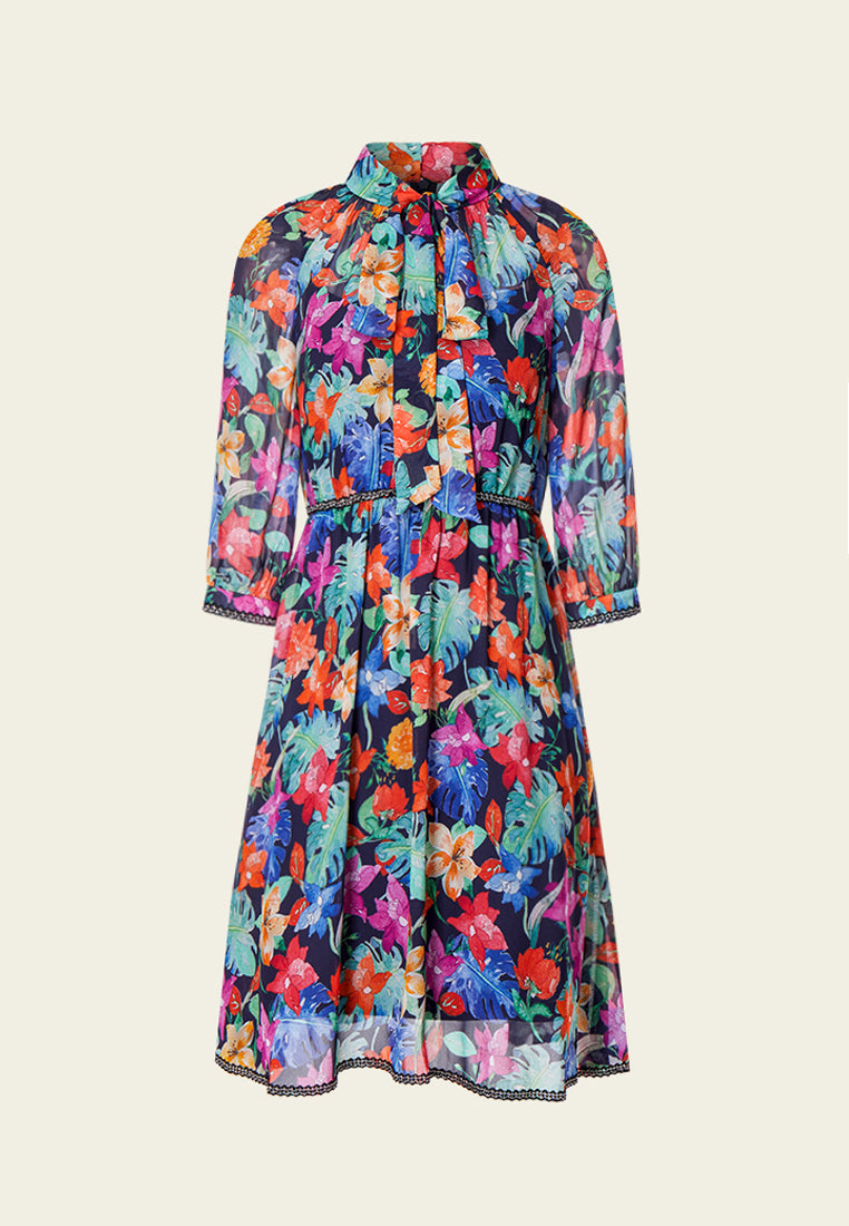 Tropical Print Chiffon Dress