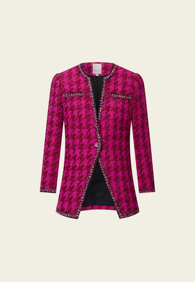 Fluorescent Pink Dark Red Monogram Tweed Jacket – MOISELLE