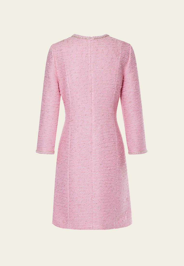 Formal Pink Tweed Pleated Dress - MOISELLE