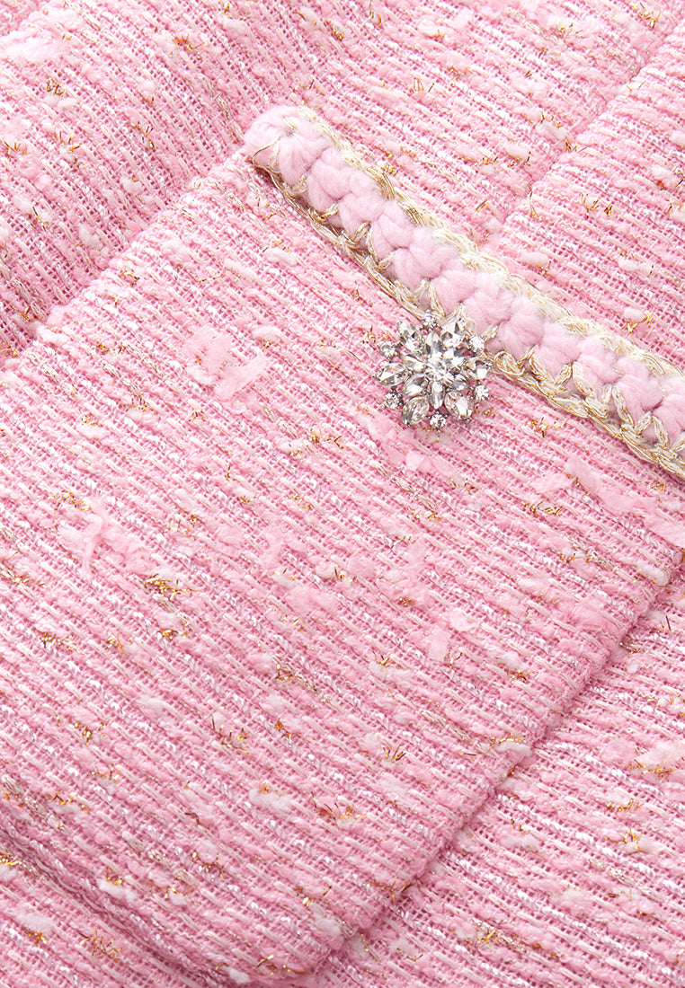 Formal Pink Tweed Pleated Dress - MOISELLE