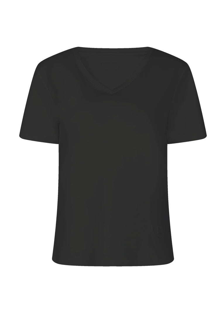 Antibacterial basic V-neck T-shirt (Black) - MOISELLE