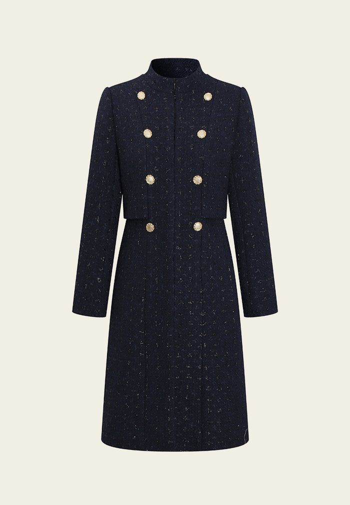 Double-Breasted Speckled Tweed Coat