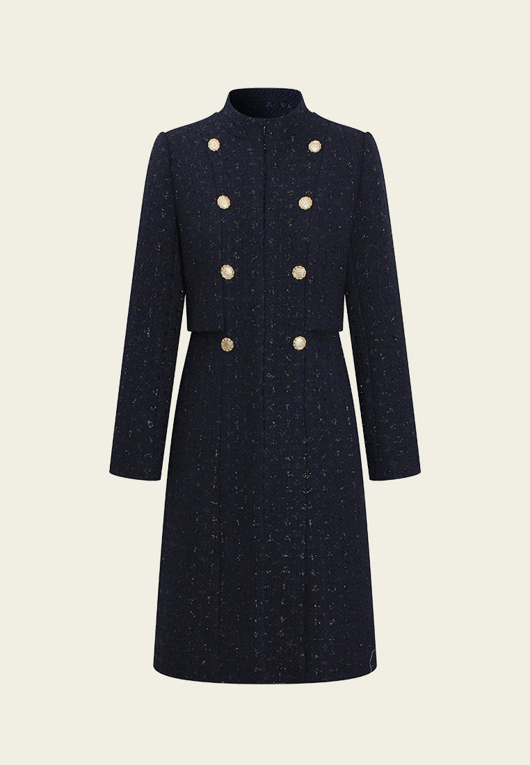 Double-Breasted Speckled Tweed Coat