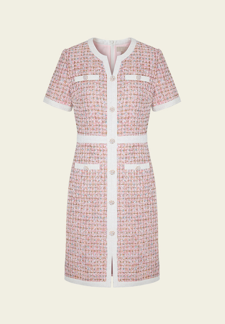 Contrast-trim Lurex Mixed Tweed Checked Dress