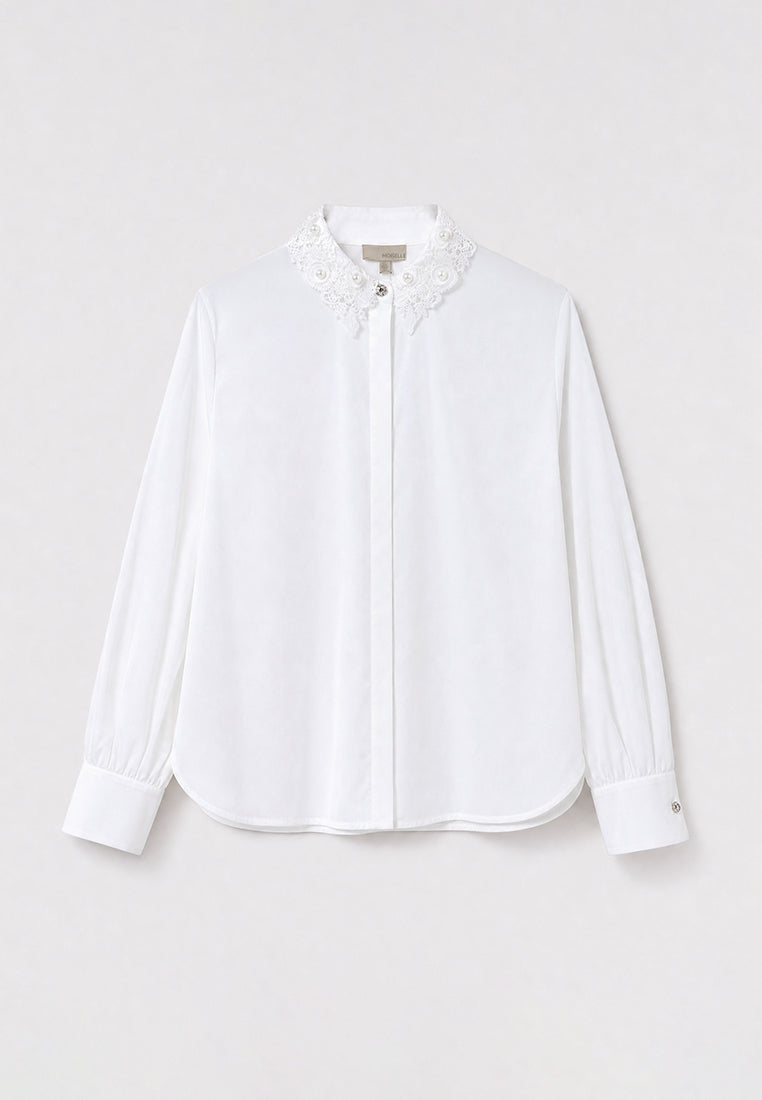 Blanc Dentelle Fleurie Blouse