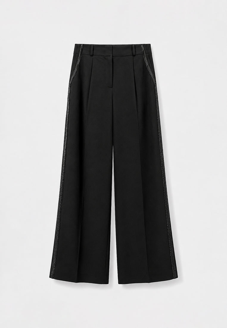 Noir Galon Embellished Wide-Leg Trousers