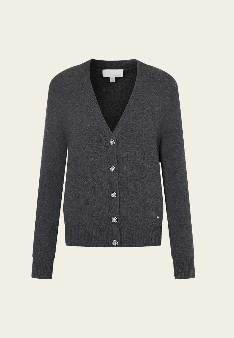 Enamel Button Ribbed-trim Mixed Wool Cardigan