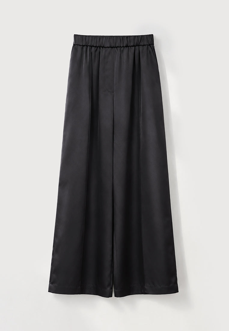 Noir Satiné Wide-Leg Trousers