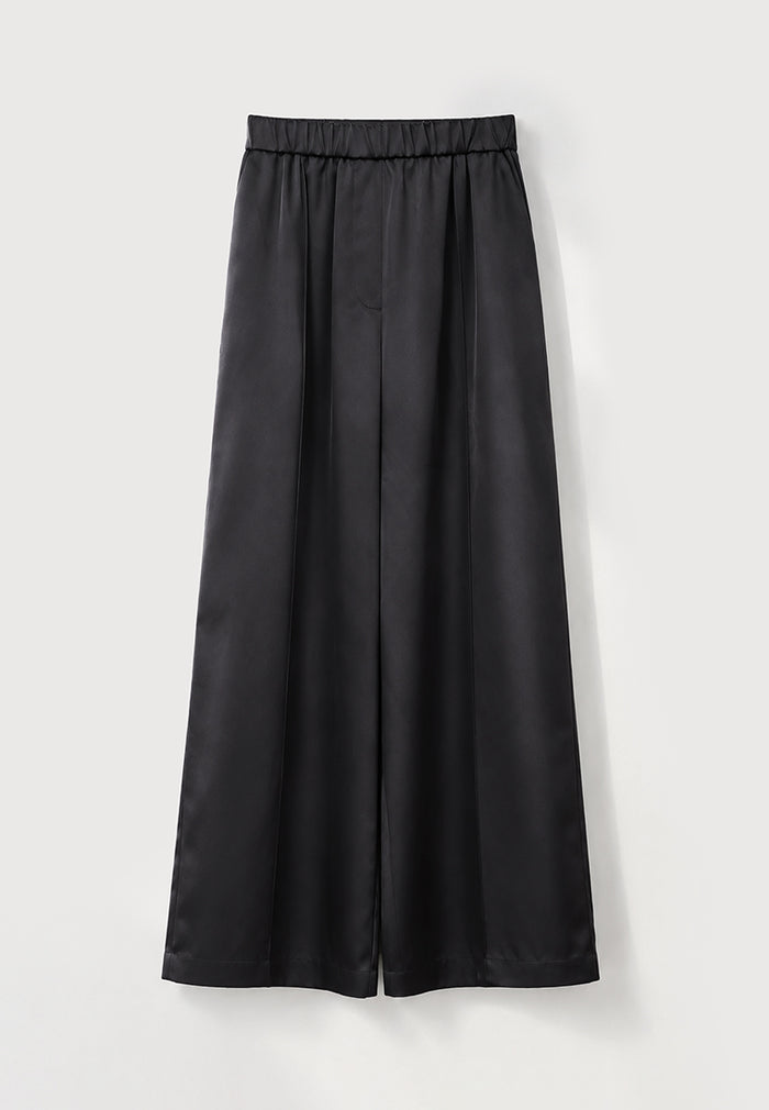 Noir Satiné Wide-Leg Trousers