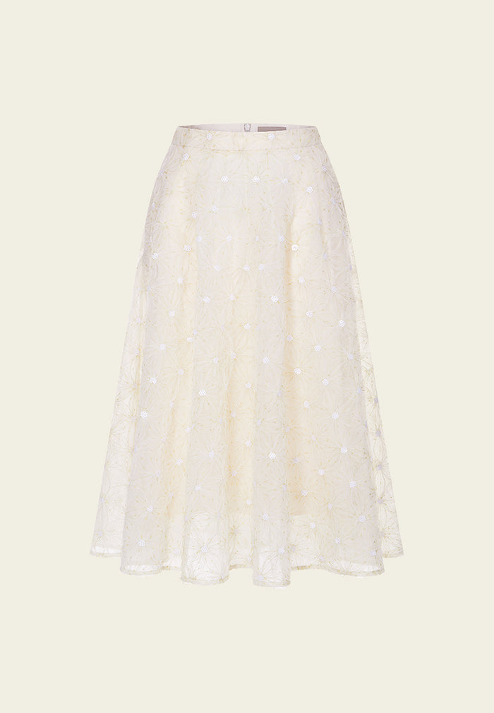 Embellished Patterned-jacquard Lace Pattern Skirt