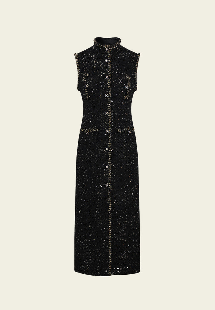 Frayed Lurex-trim Sleeveless Dress