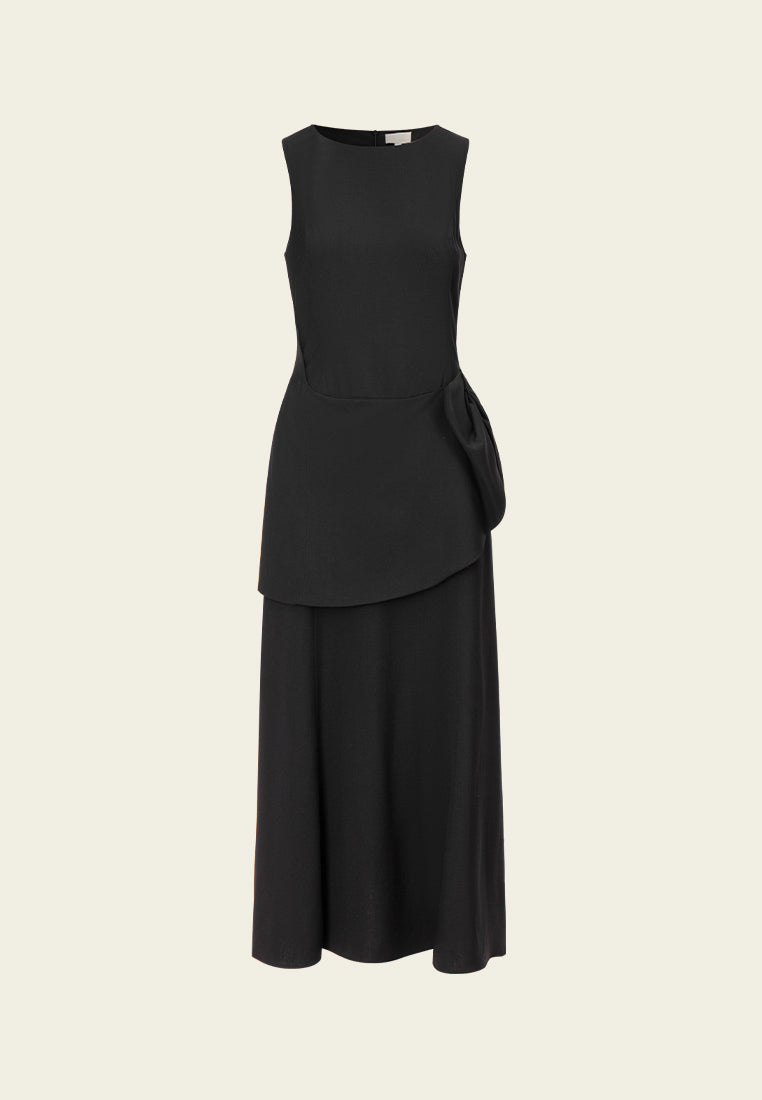 Sculptured Asymmetric Belted Sleeveless Dress