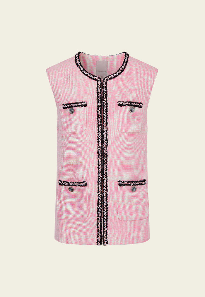 Black Trimmed Pink Tweed Vest