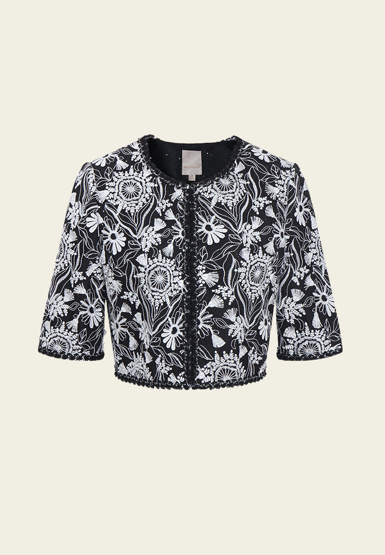 Contrast Appliqué Beaded-edge Jacket